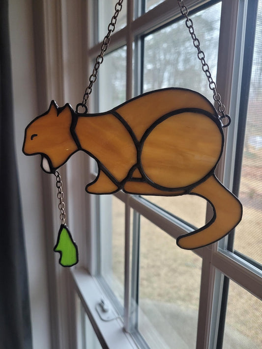 Puking Cat Stained Glass Suncatcher
